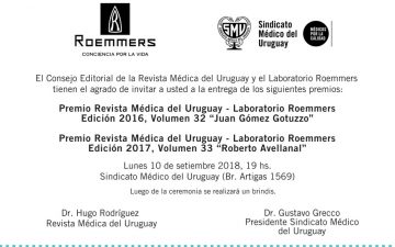 Se entregarán los premios de la Revista Médica del Uruguay.