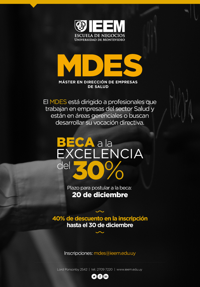 Postulaciones abiertas para beca a la excelencia del Máster en Dirección de Empresas de Salud del IEEM